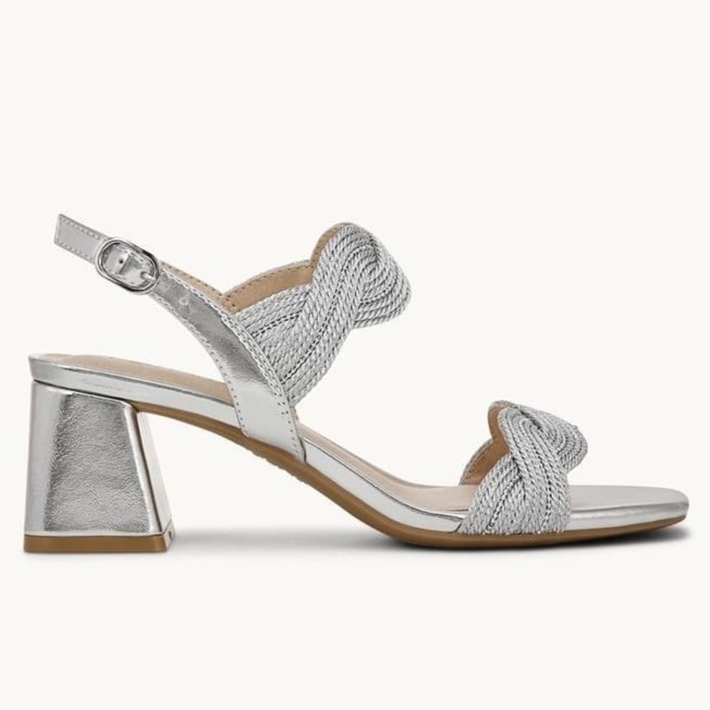 LifeStride Charnelle Silver Metallic Block Heel Slingback Dress Sandal Sz 7.5 M - Picture 5 of 12